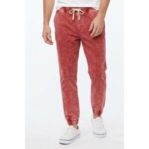Ezekiel Acid Trip Jogger Pants Mens 36X30 Red Mineral Wash Stretch Twill EUC
